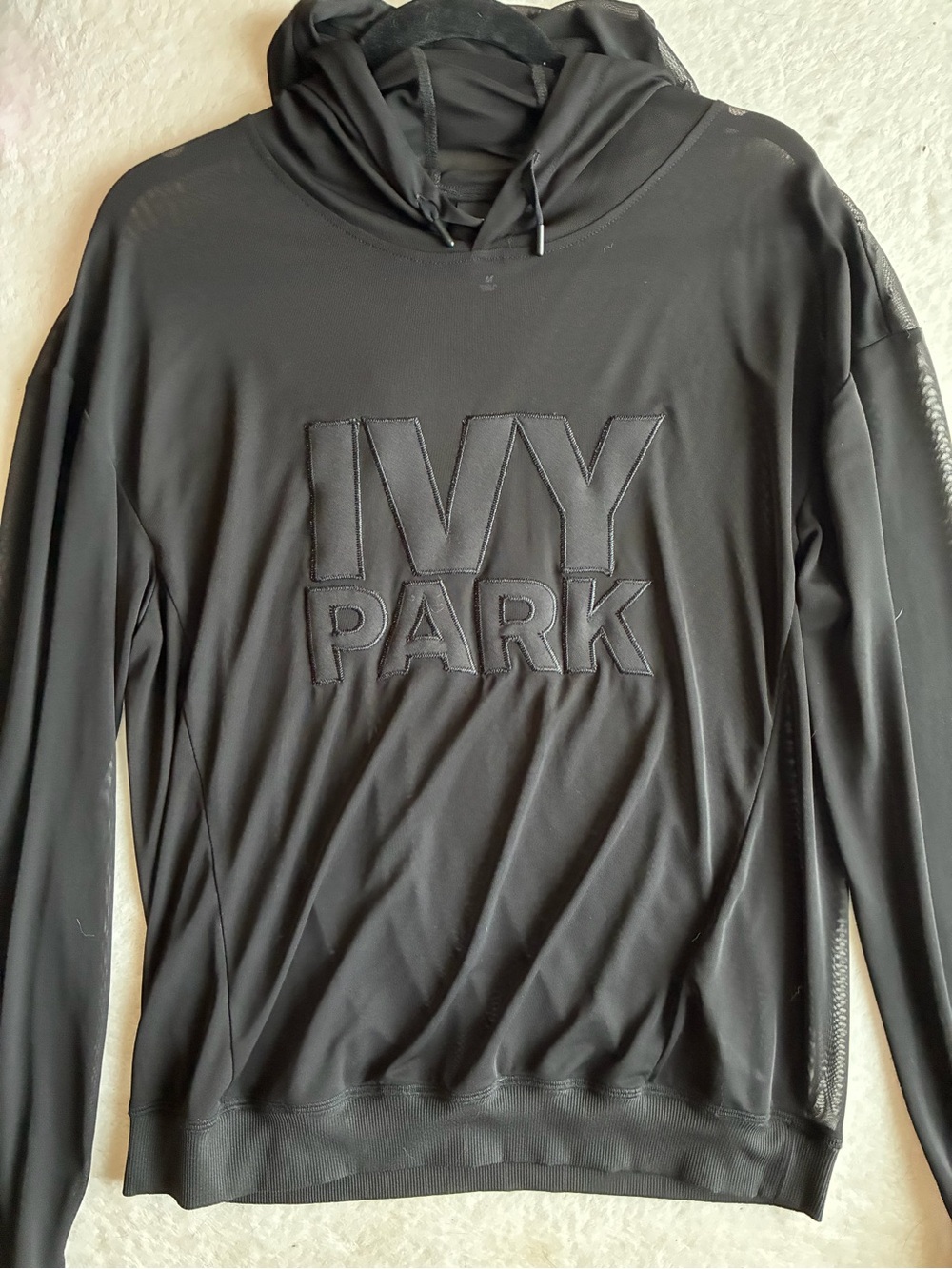 IVY PARK Black Mesh Hoodie with Raised Logo